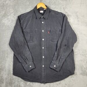 Vintage Levis Shirt Mens Large Button Up Black Denim Jean Metal Y2K Collared